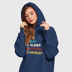 Женское худи-платье Eat sleep roblox repeat art, цвет: тёмно-синий — фото 2