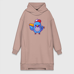 Женское худи-платье Птичка бейсболист, цвет: пыльно-розовый