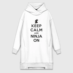 Женское худи-платье Keep calm and ninja on, цвет: белый