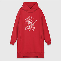 Женское худи-платье Кот хеви метал, цвет: красный