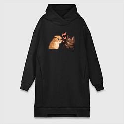 Женское худи-платье Недовольный и грустный кот - Talking Cats, цвет: черный