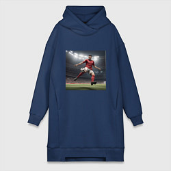 Женское худи-платье Футболист пинающий мяч, цвет: тёмно-синий