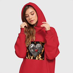 Женское худи-платье Механическое сердце в пламени, цвет: красный — фото 2