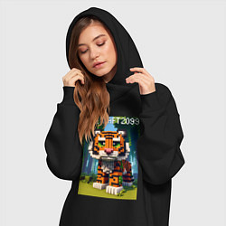 Женское худи-платье Funny tiger cub - Minecraft, цвет: черный — фото 2