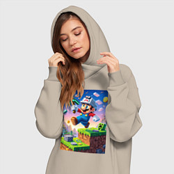 Женское худи-платье Марио и Майнкрафт - коллаба, цвет: миндальный — фото 2