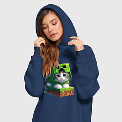 Женское худи-платье Kitten creeper collaboration - ai art, цвет: тёмно-синий — фото 2