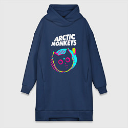 Женское худи-платье Arctic Monkeys rock star cat, цвет: тёмно-синий