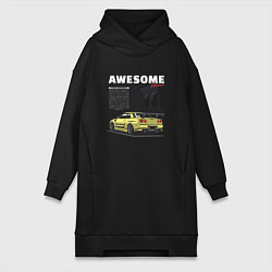 Женское худи-платье Невероятный nissan skyline, цвет: черный