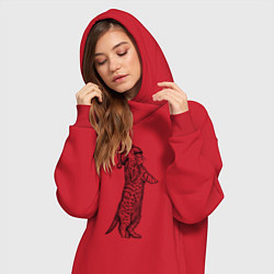 Женское худи-платье Новогодний котенок играет, цвет: красный — фото 2