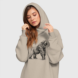 Женское худи-платье Новогодняя обезьяна горилла, цвет: миндальный — фото 2