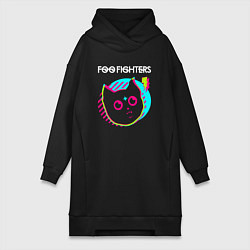 Женское худи-платье Foo Fighters rock star cat, цвет: черный