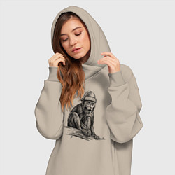 Женское худи-платье Новогодний примат, цвет: миндальный — фото 2