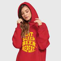 Женское худи-платье Еда сон пивко, цвет: красный — фото 2