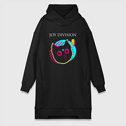 Женское худи-платье Joy Division rock star cat, цвет: черный
