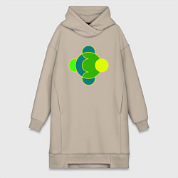 Женское худи-платье Фигура из окружностей желто-зеленая, цвет: миндальный