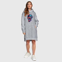 Женское худи-платье Metal cyber skull - ai art, цвет: меланж — фото 2