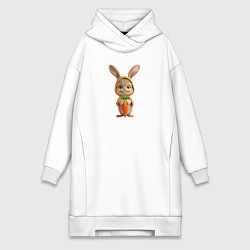 Женское худи-платье Веселый заяц - кролик с морковкой, цвет: белый