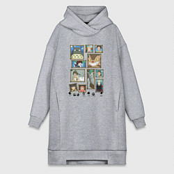Женское худи-платье Герои студии Ghibli, цвет: меланж
