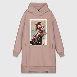 Женское худи-платье Хяккимару Дороро воин, цвет: пыльно-розовый