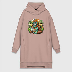 Женское худи-платье Орангутанг на пляже, цвет: пыльно-розовый