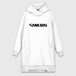 Женское худи-платье Киберпанк - черная надпись Samurai, цвет: белый