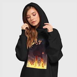 Женское худи-платье Ван-Пис Санджи огненная нога, цвет: черный — фото 2