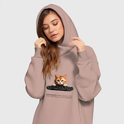 Женское худи-платье Кот программист с описанием, цвет: пыльно-розовый — фото 2