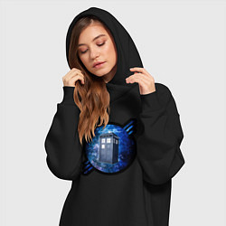 Женское худи-платье Tardis in space, цвет: черный — фото 2