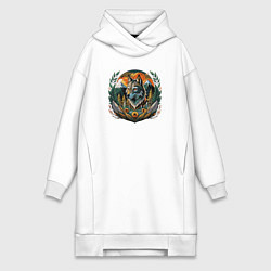 Женское худи-платье Волк на фоне гор, цвет: белый