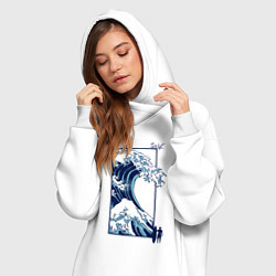 Женское худи-платье Серфинг - большая волна в Канагаве, цвет: белый — фото 2