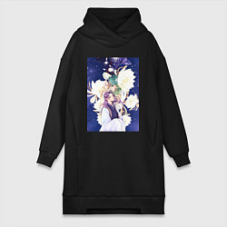 Женское худи-платье Монолог фармацевта Жэньши Расчётливый интриган, цвет: черный