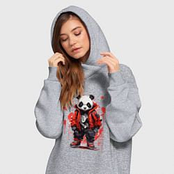 Женское худи-платье Модная панда в красной куртке, цвет: меланж — фото 2