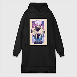 Женское худи-платье Магическая битва Сатору Годзё расширение территори, цвет: черный