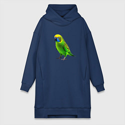 Женское худи-платье Зеленый попугай, цвет: тёмно-синий
