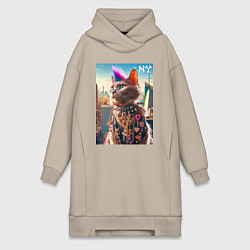 Женское худи-платье Funny cat punk from New York - ai art, цвет: миндальный