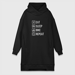 Женское худи-платье Eat sleep bike repeat, цвет: черный