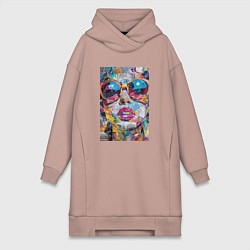 Женское худи-платье Лицо девушки из обрезков газет, цвет: пыльно-розовый
