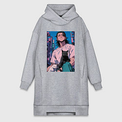 Женское худи-платье Магическая битва Сугуру Гэто с котами, цвет: меланж