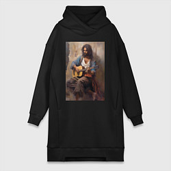 Женское худи-платье Моряк гитарист, цвет: черный