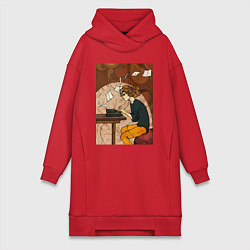 Женское худи-платье Писатель, цвет: красный