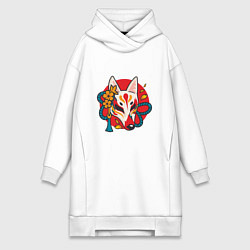 Женское худи-платье Лиса самурай, цвет: белый