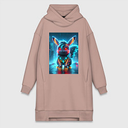 Женское худи-платье Cyber Pikachu in the neon metropolis - ai art, цвет: пыльно-розовый