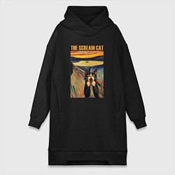 Женское худи-платье The scream cat art, цвет: черный