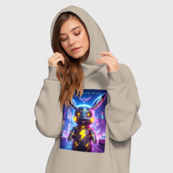 Женское худи-платье Cyber Pikachu - metal style neon glow, цвет: миндальный — фото 2