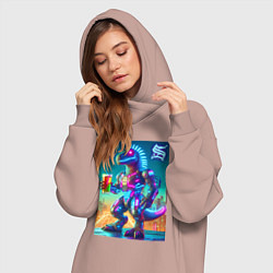 Женское худи-платье Beersaur neon glow - meme, цвет: пыльно-розовый — фото 2