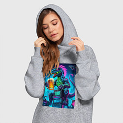 Женское худи-платье Пивозавр в роли годзиллы - нейроарт, цвет: меланж — фото 2