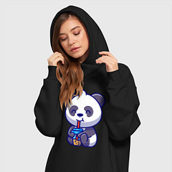 Женское худи-платье Панда и напиток, цвет: черный — фото 2