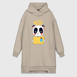 Женское худи-платье Панда - я люблю музыку, цвет: миндальный