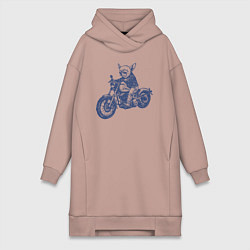 Женское худи-платье Той-терьер байкер на мотоцикле чоппере, цвет: пыльно-розовый