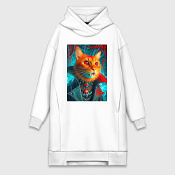 Женское худи-платье Рыжий кот вампир - нейроарт, цвет: белый